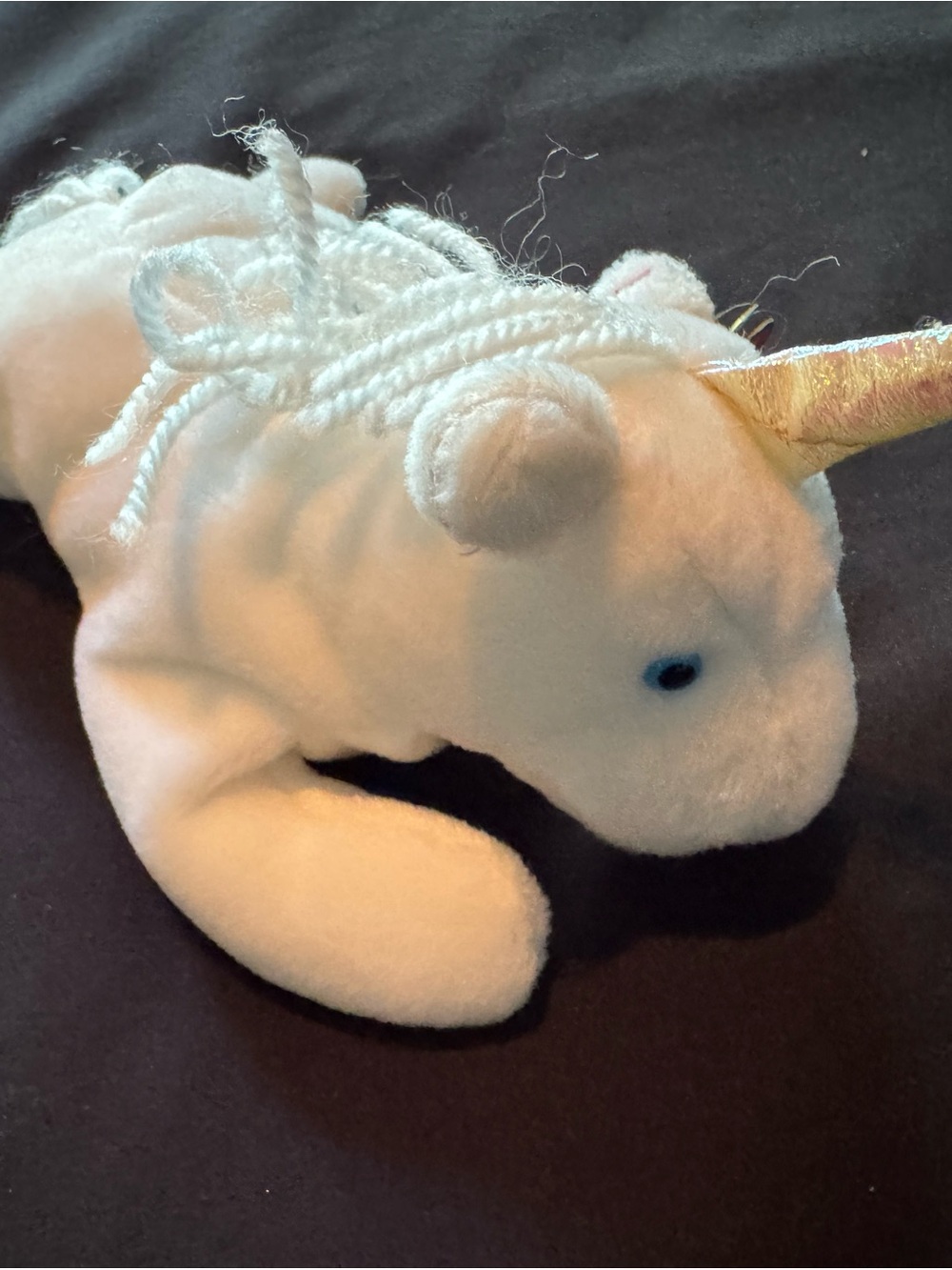 Vintage 1993 TY Beanie Baby - Mystic the Unicorn White Plush Seal with Heart Tag